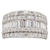 14K White Gold Double Row Round & Baguette Diamond Ring